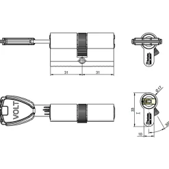 Cylindre Volt Synkro 30 x 30 mm, 4 clés-Vachette