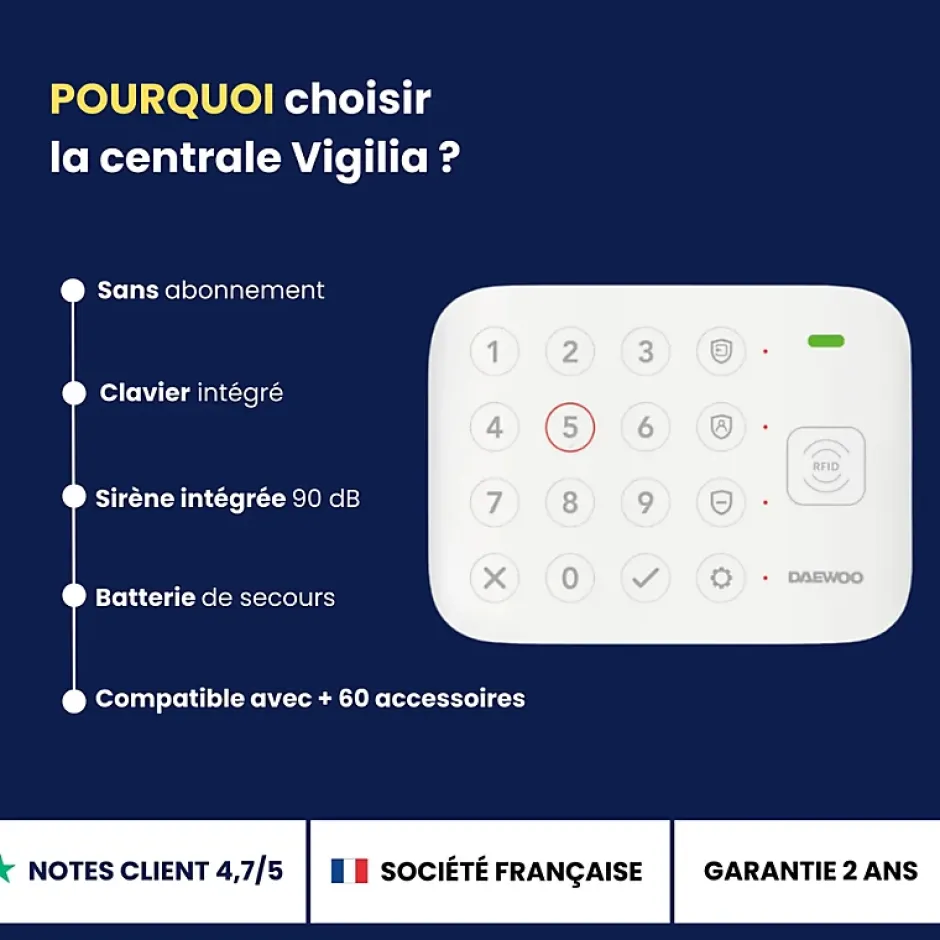 Alarme Maison Wifi Sans Fil Vigilia VIG501 - Kit Complet avec Caméra Full HD intérieur et 8 Accessoires^Daewoo Best