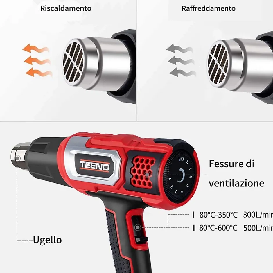 Décapeur thermique 2000W Pistolet à Air Chaud coffret avec 8 accessoires^Teeno