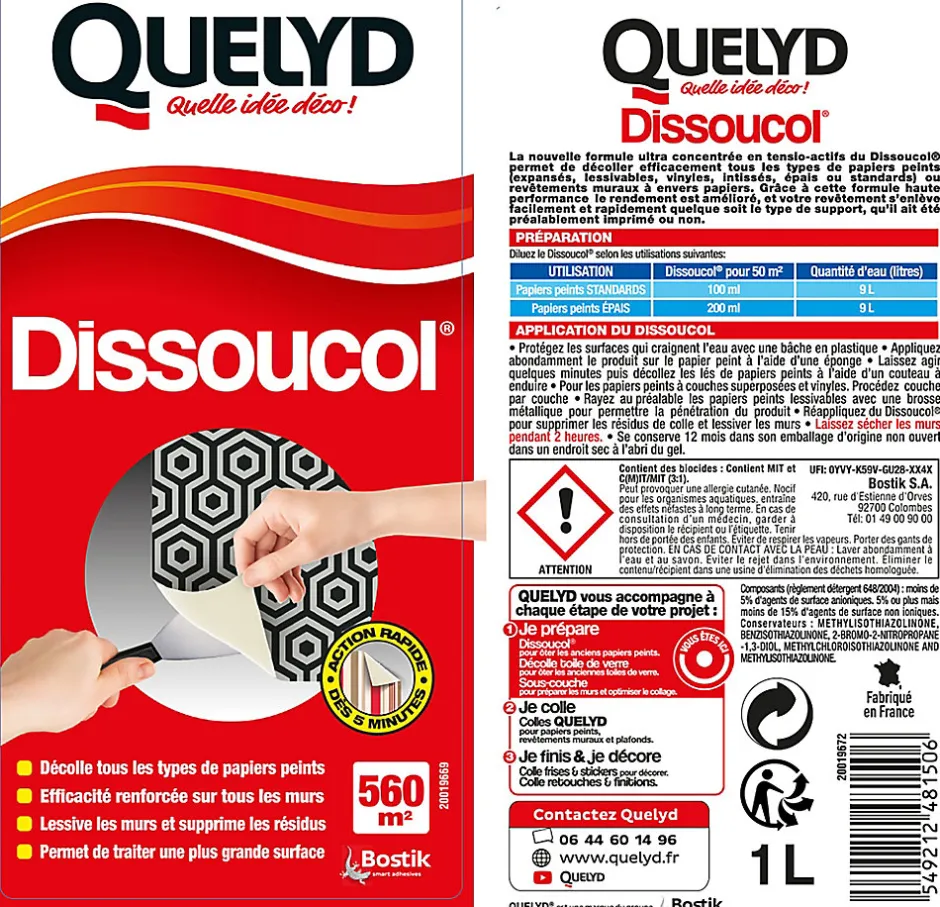 Décolleur de papier peint Dissoucol - surface de couverture 560 m² - contenance 1 L - 30611655-Quelyd New