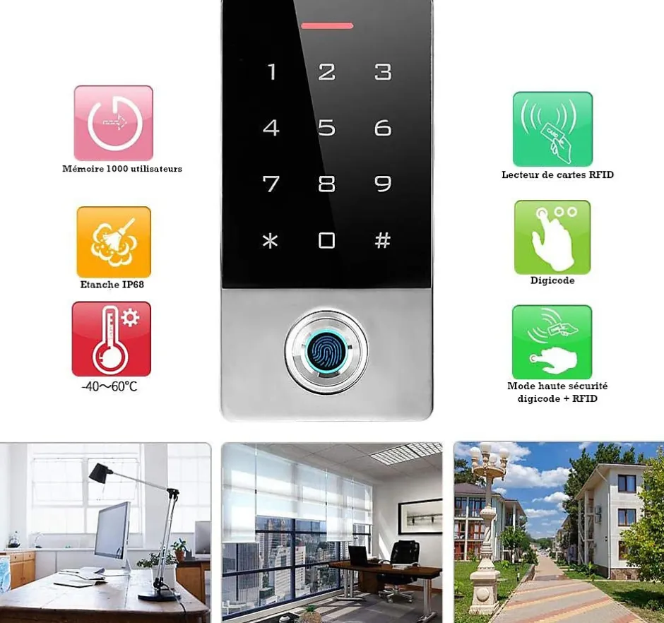 Digicode avec lecteur d'empreintes connecté wifi et lecteur RFID-Automatisme Passion Sale