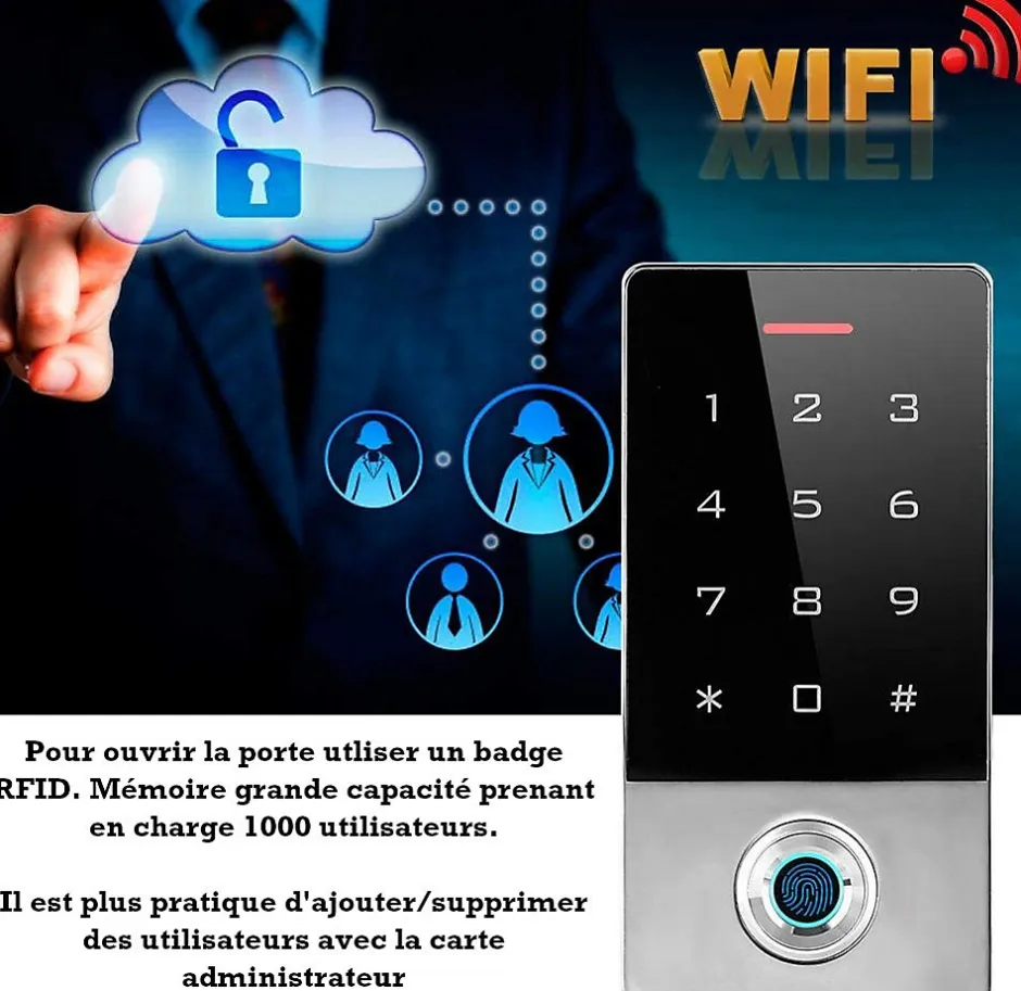 Digicode avec lecteur d'empreintes connecté wifi et lecteur RFID-Automatisme Passion Sale