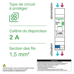 Disjoncteur embrochable courbe C phase + neutre 2A Resi9 XE^Schneider Electric New