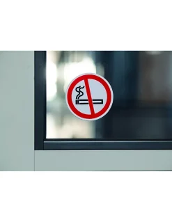 Disque de signalisation Défense de fumer, polystyrène rigide adhésif, diamètre 80mm --Thirard Discount