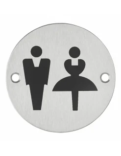 Disque de signalisation WC Mixte , à visser, inox brossé, marquage noir, diamètre 76mm --Thirard Clearance