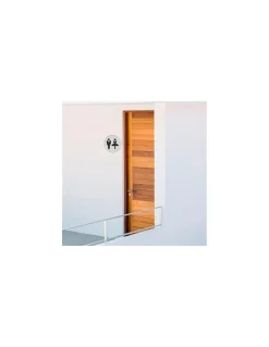 Disque de signalisation WC Mixte , à visser, inox brossé, marquage noir, diamètre 76mm --Thirard Clearance