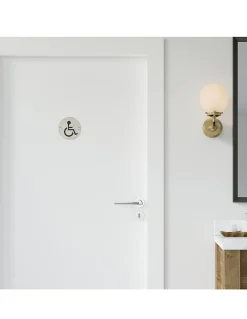 Disque de signalisation WC Handicapé , à visser, inox brossé, marquage noir, diamètre 76mm -^Thirard Online