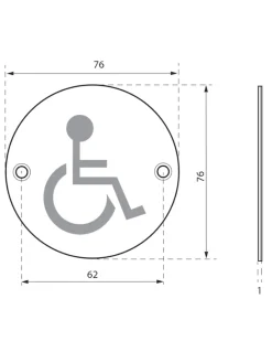 Disque de signalisation WC Handicapé , à visser, inox brossé, marquage noir, diamètre 76mm -^Thirard Online