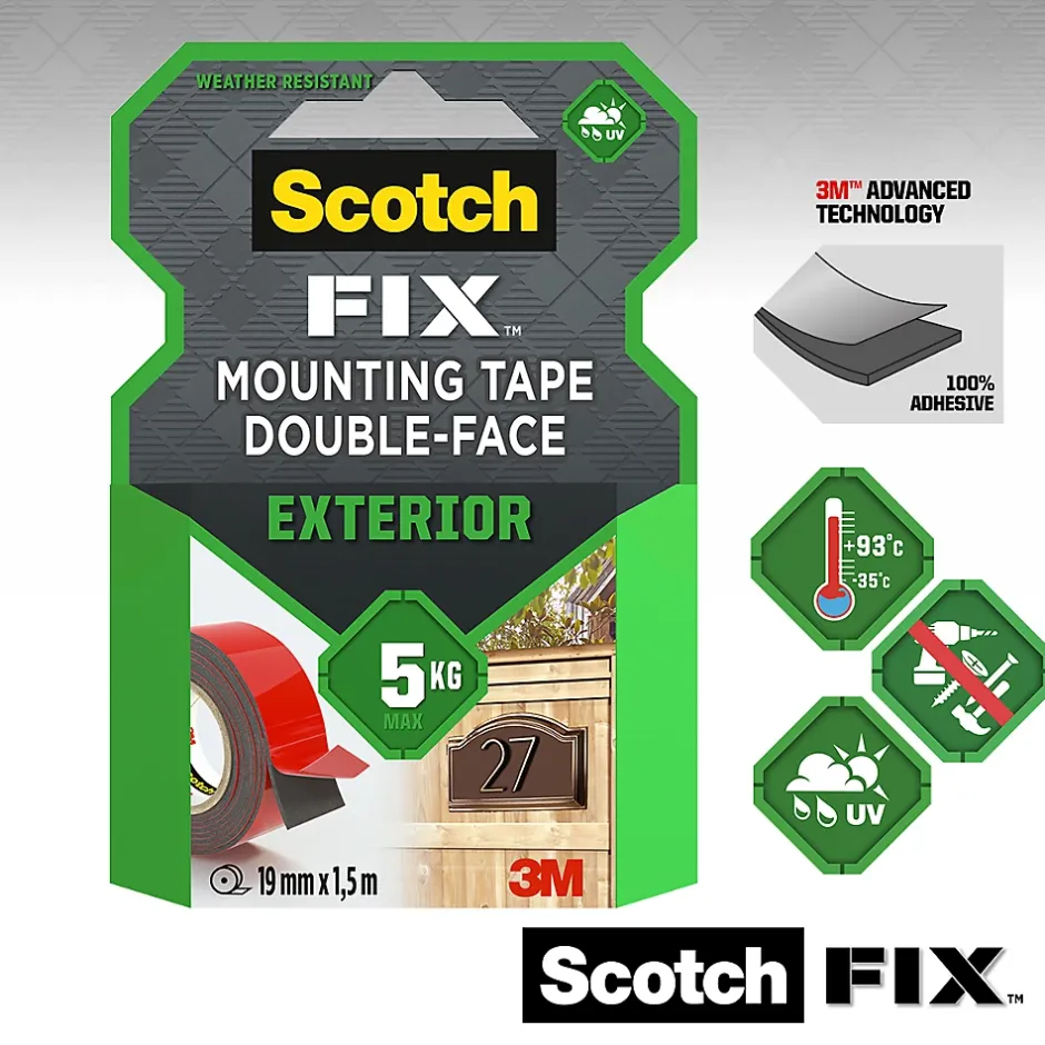 Double face extérieur 19 mm x 1.5 m noir, 5 kg-3M