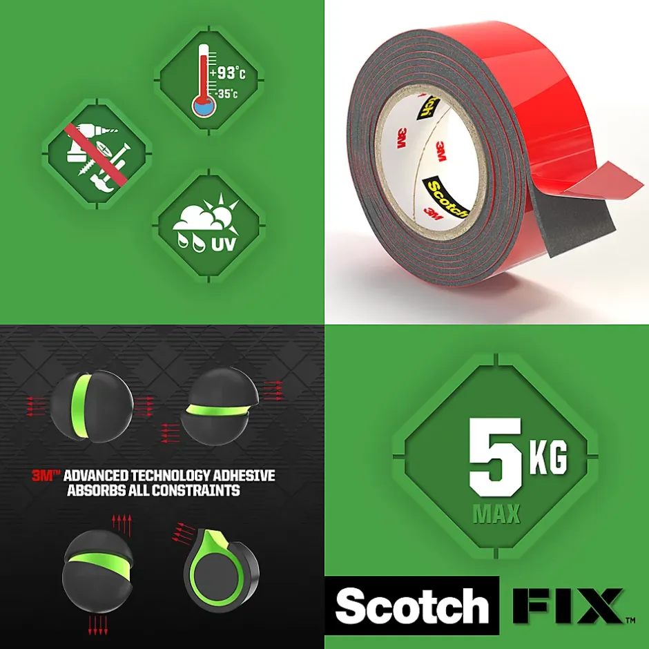 Double face extérieur 19 mm x 1.5 m noir, 5 kg-3M