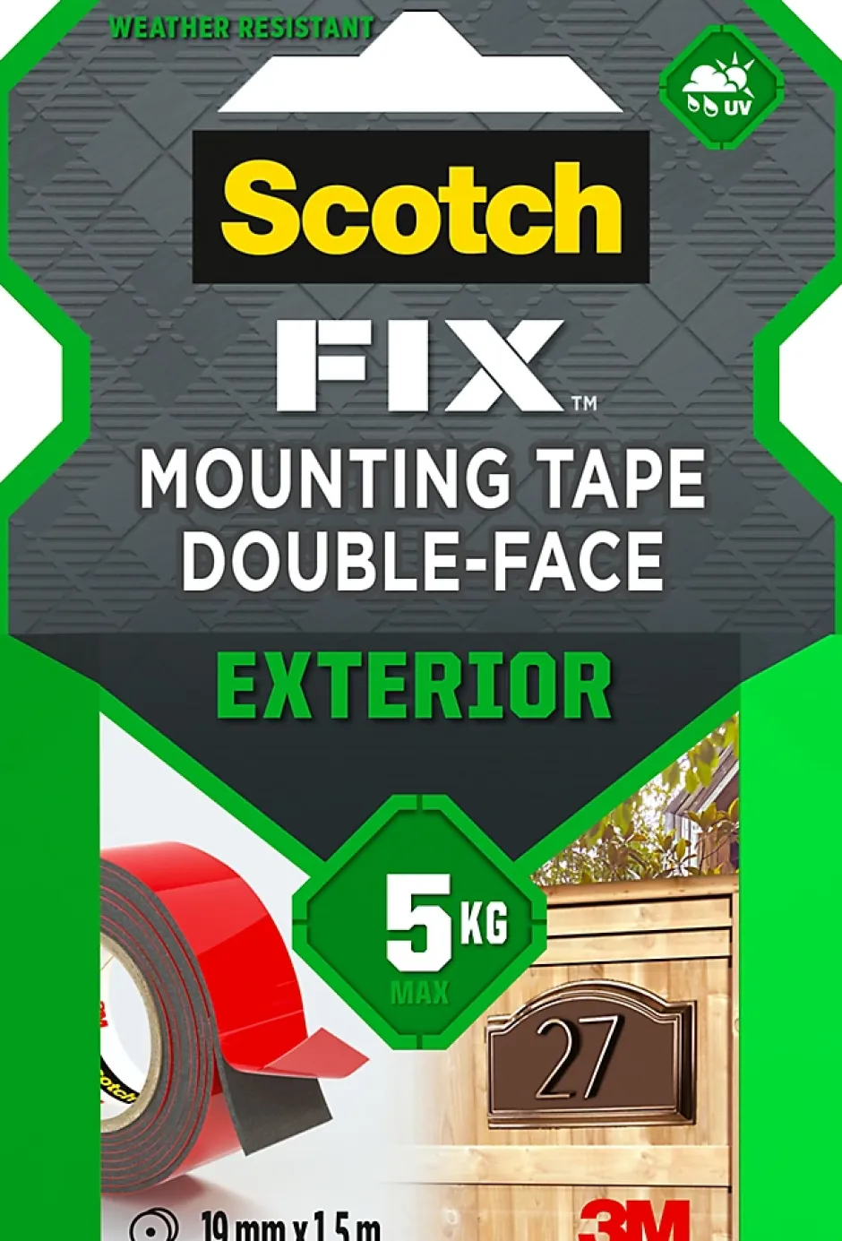 Double face extérieur 19 mm x 1.5 m noir, 5 kg-3M