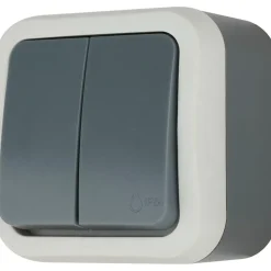Double interrupteur va-et-vient étanche en saillie Malinn gris complet^Jacobsen