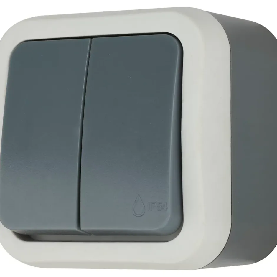 Double interrupteur va-et-vient étanche en saillie Malinn gris complet^Jacobsen