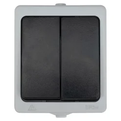 Double interrupteur va-et-vient étanche en saillie gris complet- Outlet