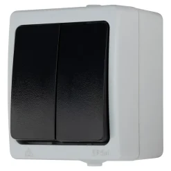 Double interrupteur va-et-vient étanche en saillie gris complet- Outlet