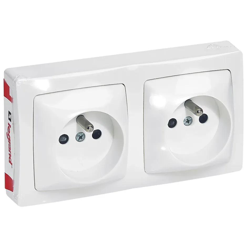 Double prise 2 pôles+terre horizontale ASL blanc-Legrand Discount