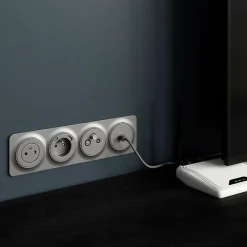 Double prise avec terre prêt câblée Espen aluminium composable-Jacobsen Hot