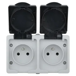Double prise avec terre étanche en saillie gris complet^ New