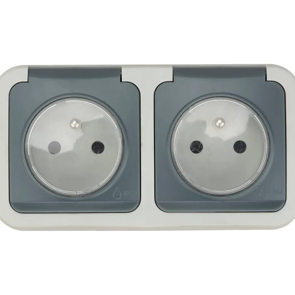 Double prise étanche en saillie gris complet-Jacobsen Online