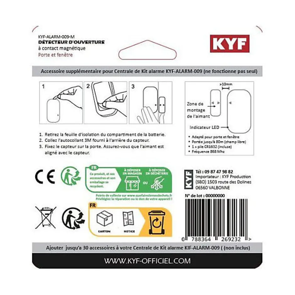 Détecteur d ouverture pour alarme 868Mhz -ALARM-009^Kyf New