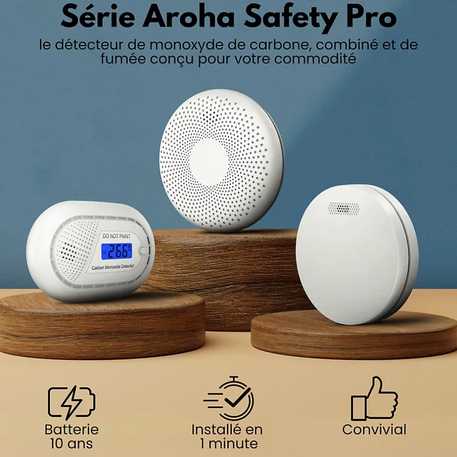 Détecteur de fumée Safety Pro - Batterie 10 ans - Détecteur de fumée - Alarme incendie - 3 pièces^Aroha Online