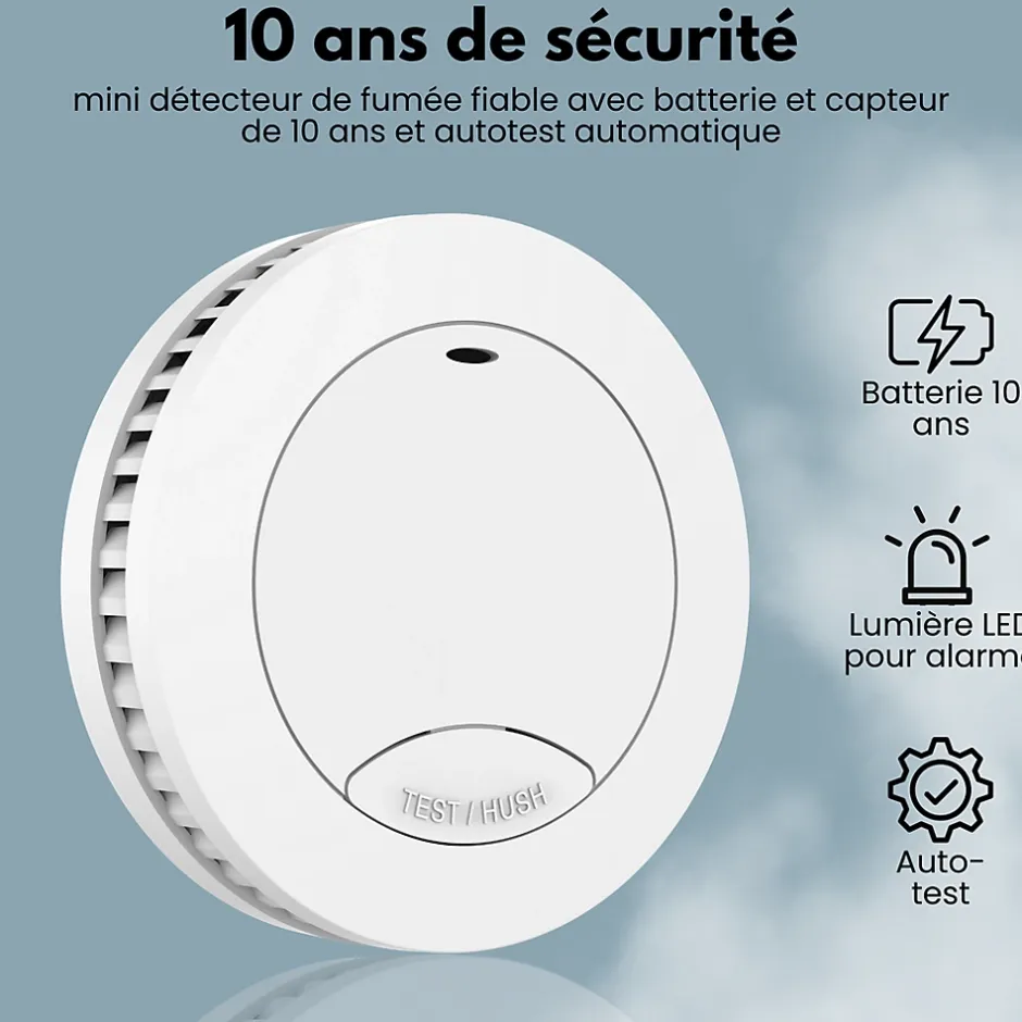 Détecteur de fumée Safety Pro Mini - Batterie 10 ans - Détecteur de fumée - Alarme incendie^Aroha Discount