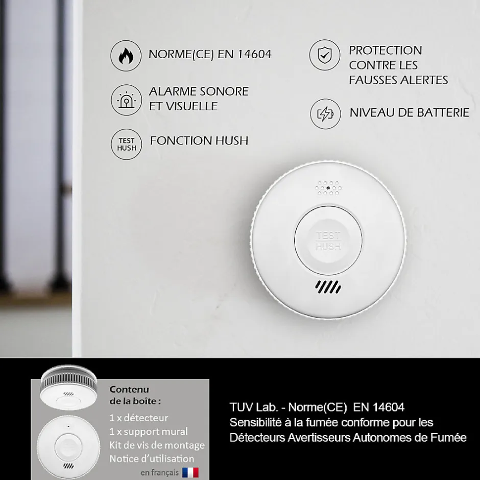 Détecteur de fumée CE EN14604 - Pile 3 ans remplaçable incluse + Kit de fixation magnétique^Kyf Online