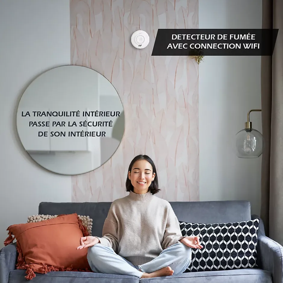 Détecteur de fumée connecté WIFI - CE EN14604 - Pile 10 ans scellée et Kit de fixation magnétique-Kyf New