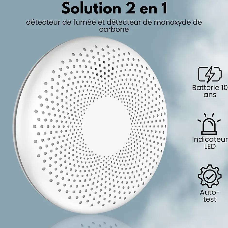 Détecteur de fumée et de monoxyde de carbone Smart Connect WiFi - Batterie 10 ans - Alarme incendie et CO - Tuya & SmartLife-Aroha Hot