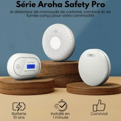Détecteur de fumée et de monoxyde de carbone Safety Pro Sleep Line - Batterie 10 ans - Alarme incendie et détecteur de CO-Aroha New