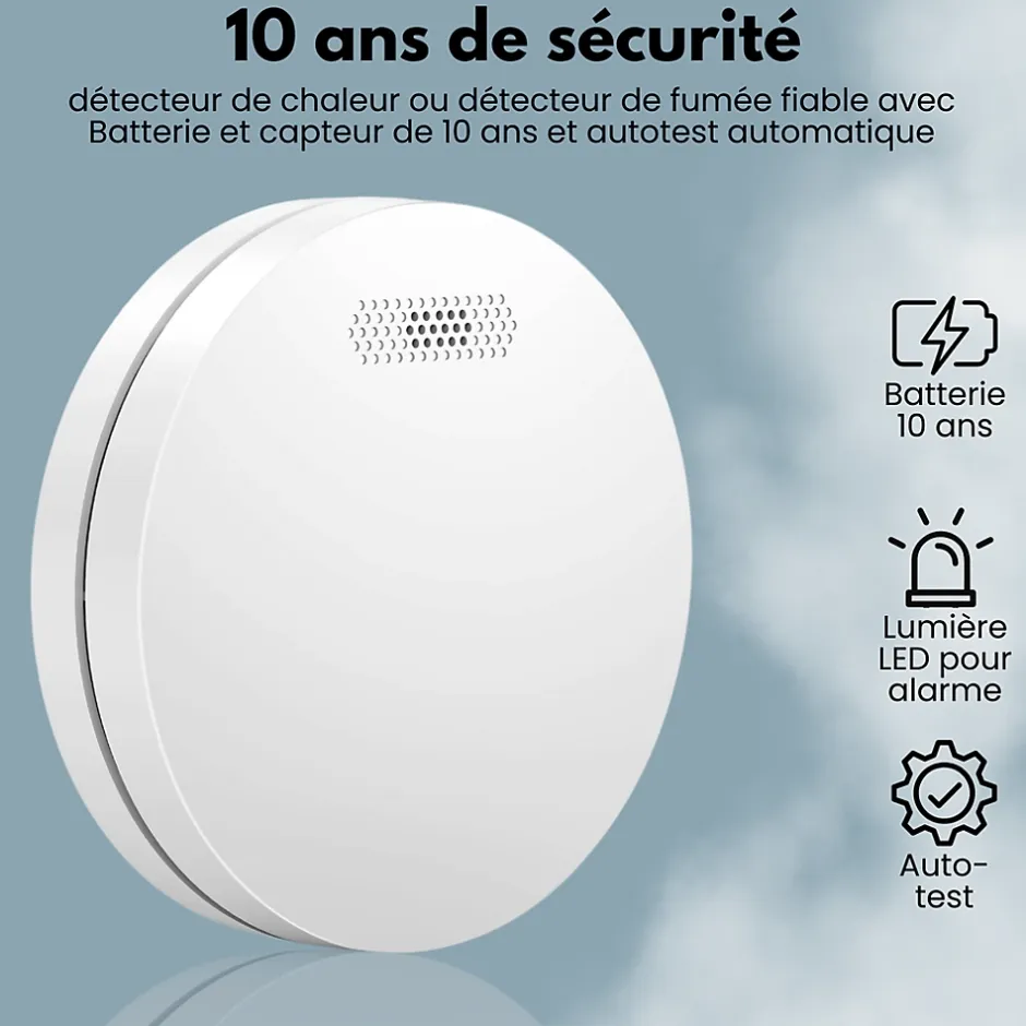 Détecteur de fumée/chaleur connectable Link - Batterie 10 ans - Capteur de fumée interconnecté - Alarme incendie - Pack de 3-Aroha Online