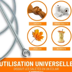 Spirale de nettoyage de tuyaux 3m de long et 9mm de diamètre pour tuyaux à partir de 40mm tête en forme de griffe de 20mm-Eberth Sale