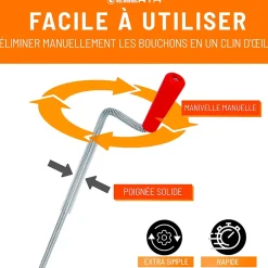 Spirale de nettoyage de tuyaux 10m de long et 9mm de diamètre pour tuyaux à partir de 40mm tête en forme de griffe de 20mm^Eberth Hot