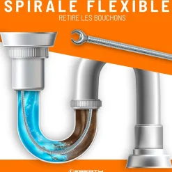 Spirale de nettoyage de tuyaux 5m de long et 9mm de diamètre pour tuyaux à partir de 40mm tête en forme de griffe de 20mm-Eberth