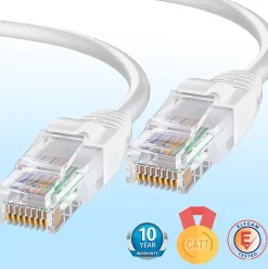 Elfcam - Câble Ethernet RJ45 Cat 7 SFTP 10m (Rond Blanc), 10Gbps, 600MHz, Cuivre, Anti-Interférences-Elfcam-shop Best