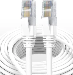 Elfcam - Câble Ethernet RJ45 Cat 7 SFTP 20m (Rond Blanc), 10Gbps, 600MHz, Cuivre, Anti-Interférences-Elfcam-shop Online