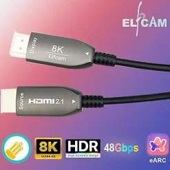 Elfcam - Câble HDMI 8K Fibre Optique 10m (Noir) - 48Gbps, HDMI 2.1, 8K 60Hz, 4K 120Hz, HDR10, eARC, PS5, Xbox, TV^Elfcam-shop New