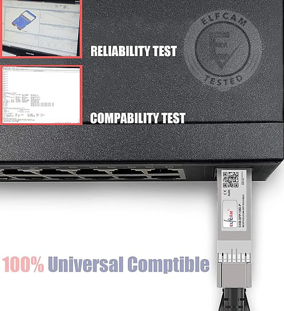 Elfcam - Câble Optique Actif SFP+ à SFP+ - 2m, AOC 10 Gbit/s OM3, Ultra Performant, Réseau Professionnels, PC^Elfcam-shop New