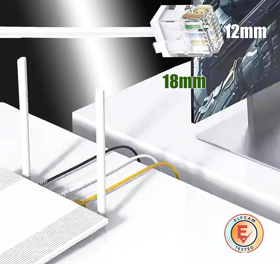 Elfcam - Câble RJ45 Cat 6 Slim 3m (Blanc) - 32AWG Ultra Fin, Réseau LAN/WAN, Haut Débit, Idéal PC, Box, Routeur^Elfcam-shop Sale
