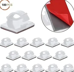 Elfcam - Clips Câble Adhésif Réglable pour Fibre Optique, Maison/Bureau, Attache Fil (Lot de 100)-Elfcam-shop Best