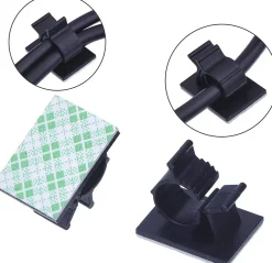 Elfcam - Clips Câble Adhésif Réglable pour Fibre Optique, Noir, Maison/Bureau, Attache Fil (Lot de 60)-Elfcam-shop Sale