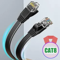 Elfcam - 3m Câble Ethernet Cat 8 Plat Noir LAN/WAN, SFTP 28AWG, 2000MHz 40Gbps avec Connecteurs RJ45 Haute Qualité-Elfcam-shop