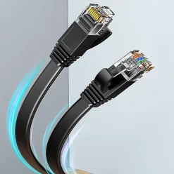 Elfcam - 10m Câble Ethernet RJ45 Cat7 Flat Noir, 10Gbps 600MHz, Cuivre, SFTP, Anti-Bruit, PC, Modem, Routeur^Elfcam-shop New