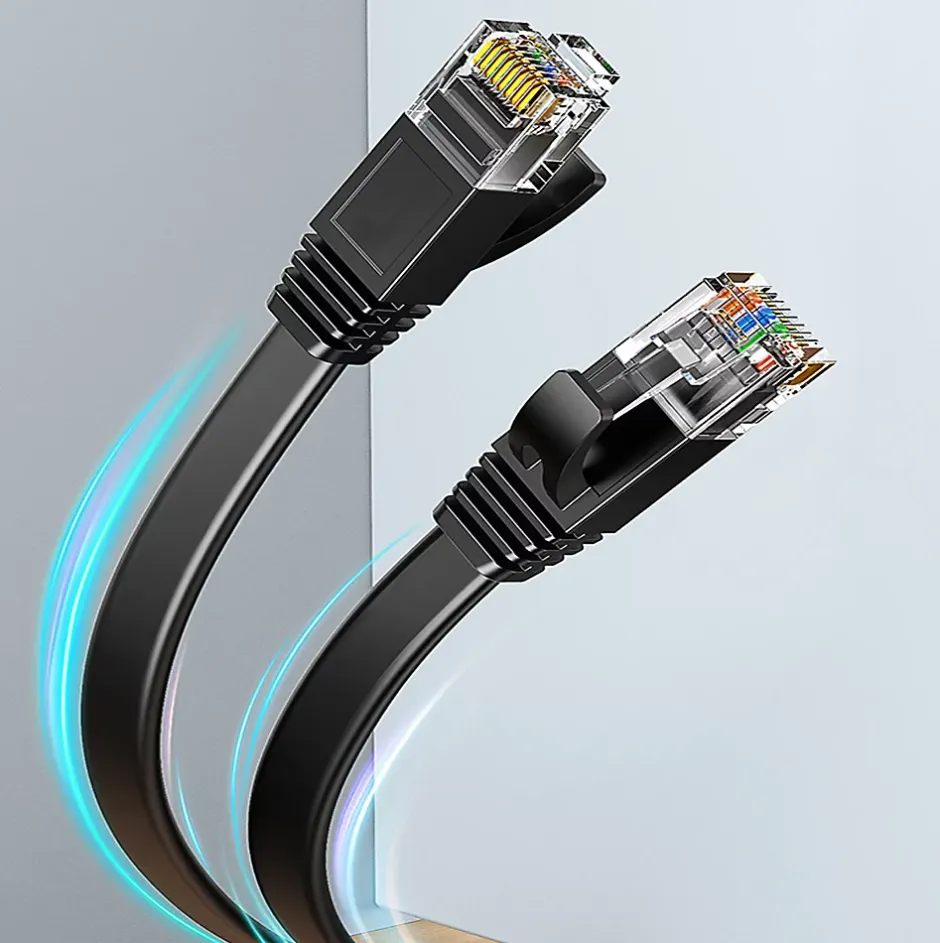 Elfcam - 20m Câble Ethernet RJ45 Cat7 Flat Noir, 10Gbps 600MHz, Cuivre, SFTP, Anti-Bruit, PC, Modem, Routeur^Elfcam-shop Hot