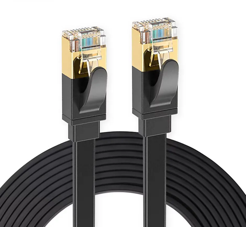Elfcam - 20m Câble Ethernet RJ45 Cat7 Flat Noir, 10Gbps 600MHz, Cuivre, SFTP, Anti-Bruit, PC, Modem, Routeur^Elfcam-shop Hot