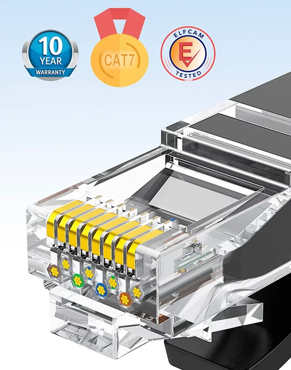 Elfcam - 20m Câble Ethernet RJ45 Cat7 Flat Noir, 10Gbps 600MHz, Cuivre, SFTP, Anti-Bruit, PC, Modem, Routeur^Elfcam-shop Hot