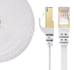 Elfcam - 5m Câble Ethernet RJ45 Cat7 Flat Blanc, 10Gbps 600MHz, Cuivre, SFTP, Anti-Bruit, PC, Modem, Routeur^Elfcam-shop Clearance