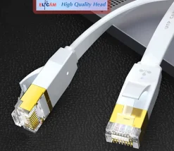 Elfcam - 10m Câble Ethernet RJ45 Cat7 Flat Blanc, 10Gbps 600MHz, Cuivre, SFTP, Anti-Bruit, PC, Modem, Routeur-Elfcam-shop Discount