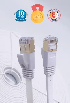 Elfcam - 10m Câble Ethernet RJ45 Cat7 Flat Blanc, 10Gbps 600MHz, Cuivre, SFTP, Anti-Bruit, PC, Modem, Routeur-Elfcam-shop Discount