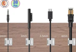 Elfcam - 30x Clips Câble Adhésif Ethernet, Blanc 8.0mm, Maison/Bureau, Attache Fil (Lot de 30)^Elfcam-shop Clearance